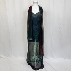 Cassandra Stone Iridescent Green Beaded Strapless Evening Gown, Size 6
